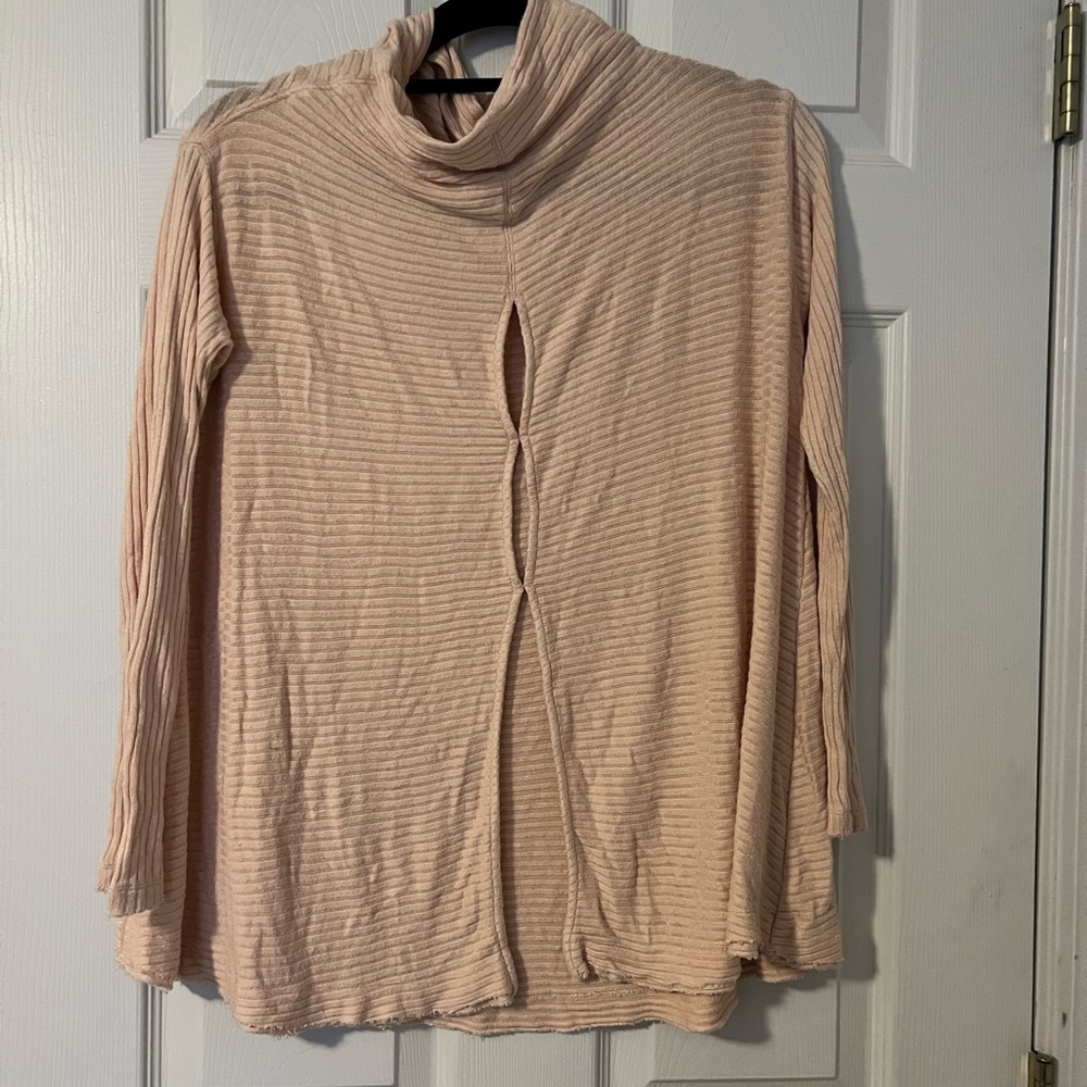 We The Free Peach Cowl Neck Sweater Ribbed Knit Relaxed Fit